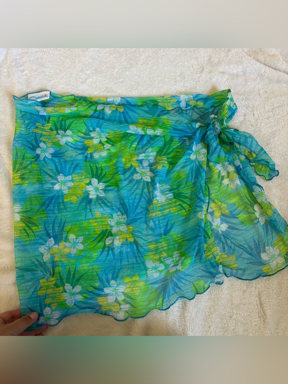 Women’s Floral swim hibiscus coconut girl Sarong Skirt - Aqua & Green